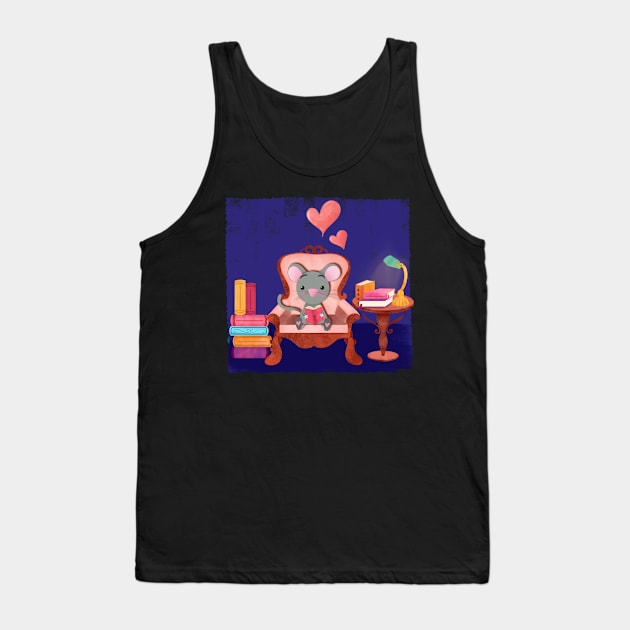 Cute mouse love reading at night Tank Top by PrintAmor